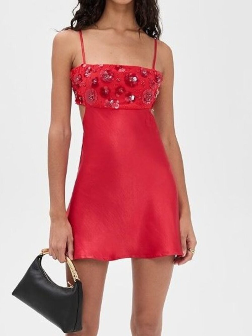 Bailey Rose Red Satin Floral Sequin Open Back Mini Dress Size S